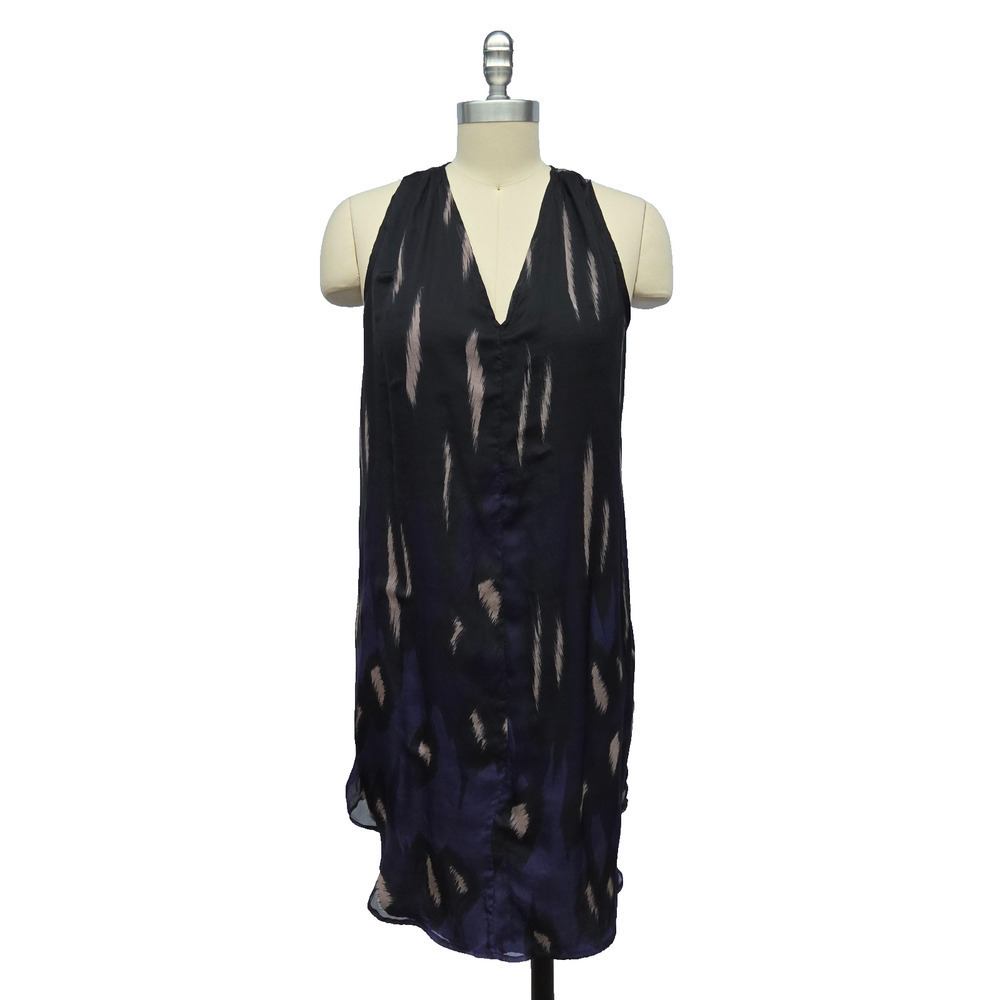 Brochu Walker Silk Midi Dress Size S Watercolor V Neck Black Purple Boho Luxury
